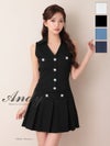 キャバドレス Andy アンディ　高級 ブランド ワンピース フレアミニドレス シンプル ノースリーブ ウエストベルト 襟付き プリーツスカート ビジューボタン
