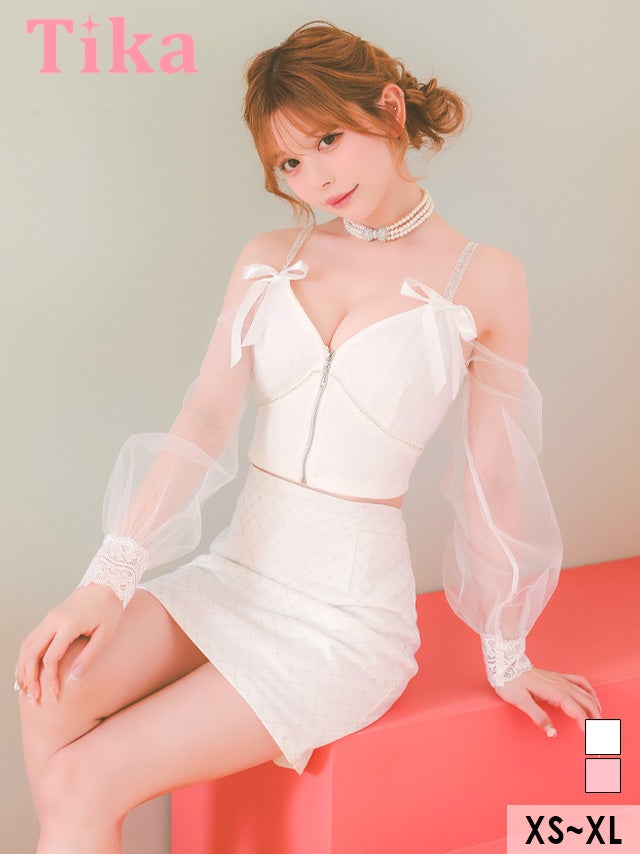 キャバドレス ミニ丈 セットアップ 長袖 大きいサイズ タイト ミニドレス 袖あり