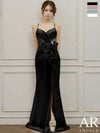 キャバドレス ロングドレス Angel-R エンジェルアール 高級 ブランド タイトロングドレス 谷間 大人 スリット 上品 キャミソール ビジュー ウエストリボン サテン タックデザイン