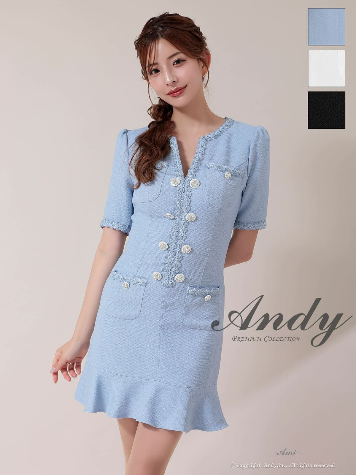 キャバドレス Andy アンディ ワンピース 高級 Aライン ミニドレス 半袖 大人 上品