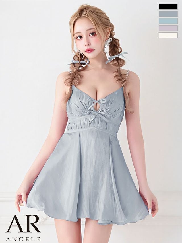 キャバドレス ミニドレス Angel-R エンジェルアール 高級 ブランド フレアミニドレス 谷間 キャミソール Vカット バストリボン パール ビジュー