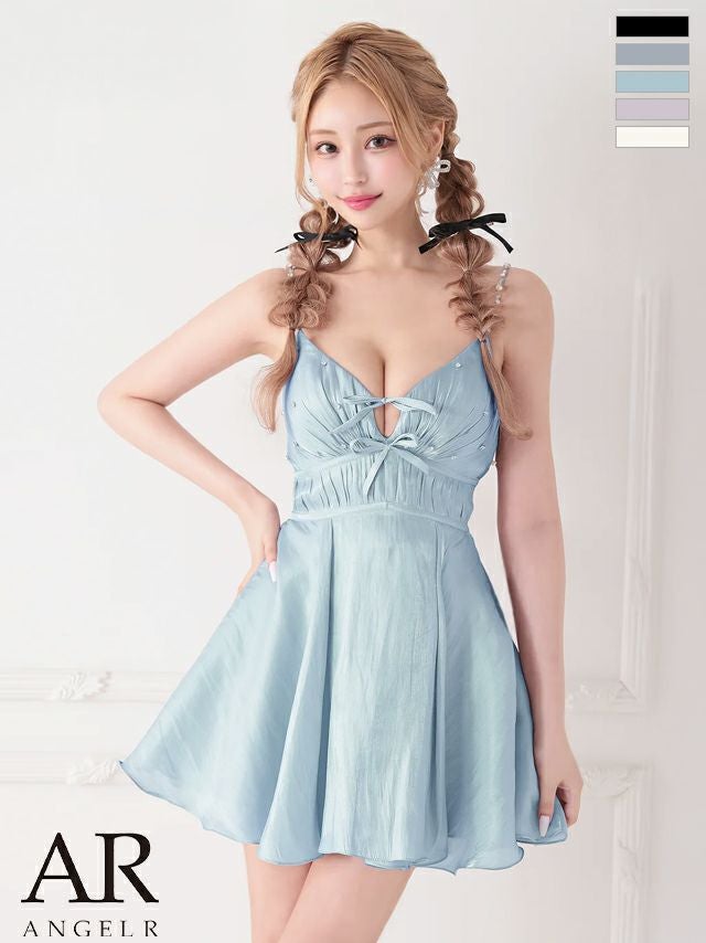 キャバドレス ミニドレス Angel-R エンジェルアール 高級 ブランド フレアミニドレス 谷間 キャミソール Vカット バストリボン パール ビジュー