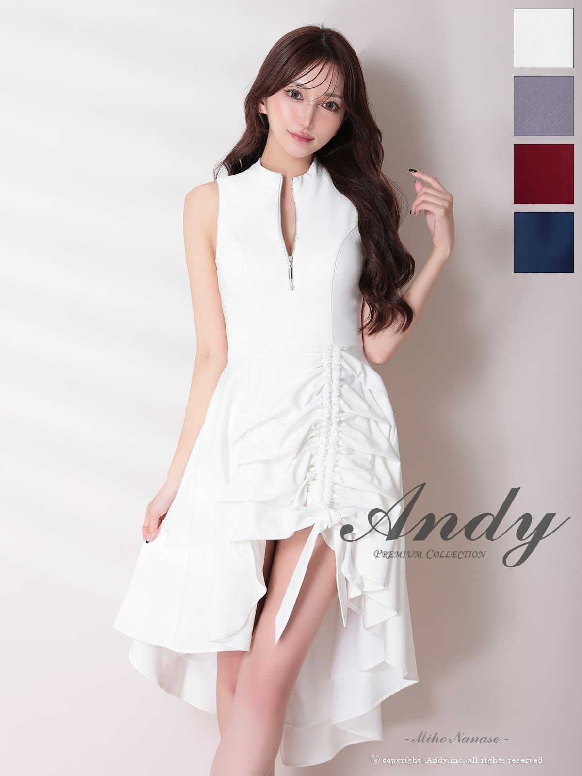 キャバドレス Andy アンディ 高級 Aライン　膝丈ドレス ロングテール 谷間 ノースリーブ 上品