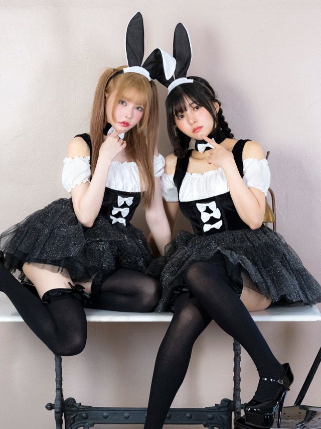 コスプレ バニーガール 3点set ウエイトレス 体型カバー アニマル 白黒