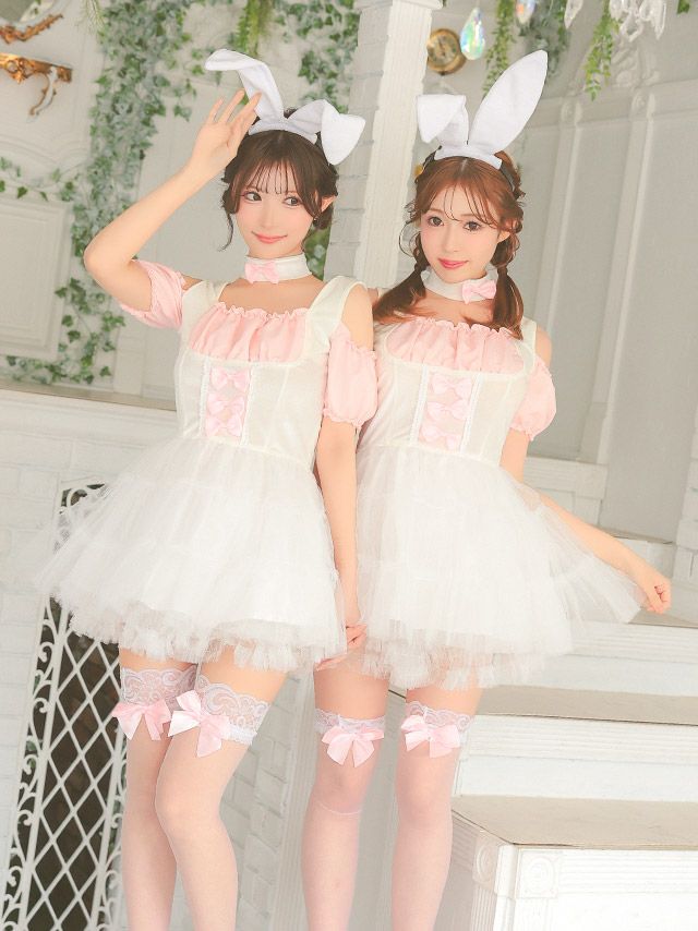 バニーガール コスプレ 衣装 ホワイト フリル レース コスプレ バニーガール 3点set ウエイトレス 体型カバー アニマル 白黒