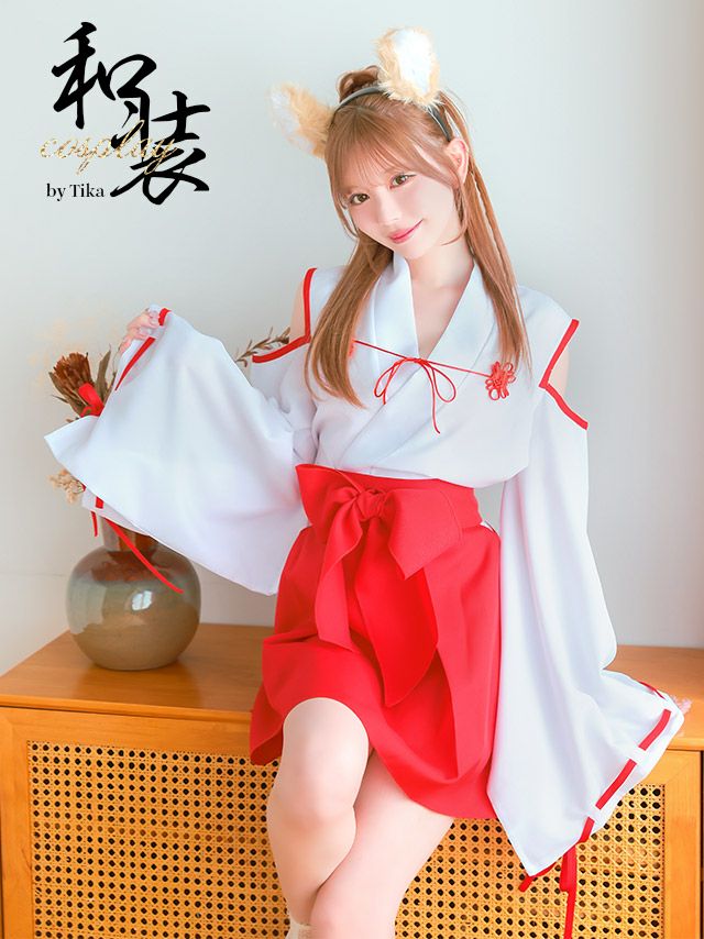 コスプレ 巫女 コスプレ 和装 体型カバー フレアスカート 狐 ガーリー アニマル 4点セット (トップス/スカート/カチューシャ/しっぽブローチ)【ハロウィン】[tk-hw892564a]