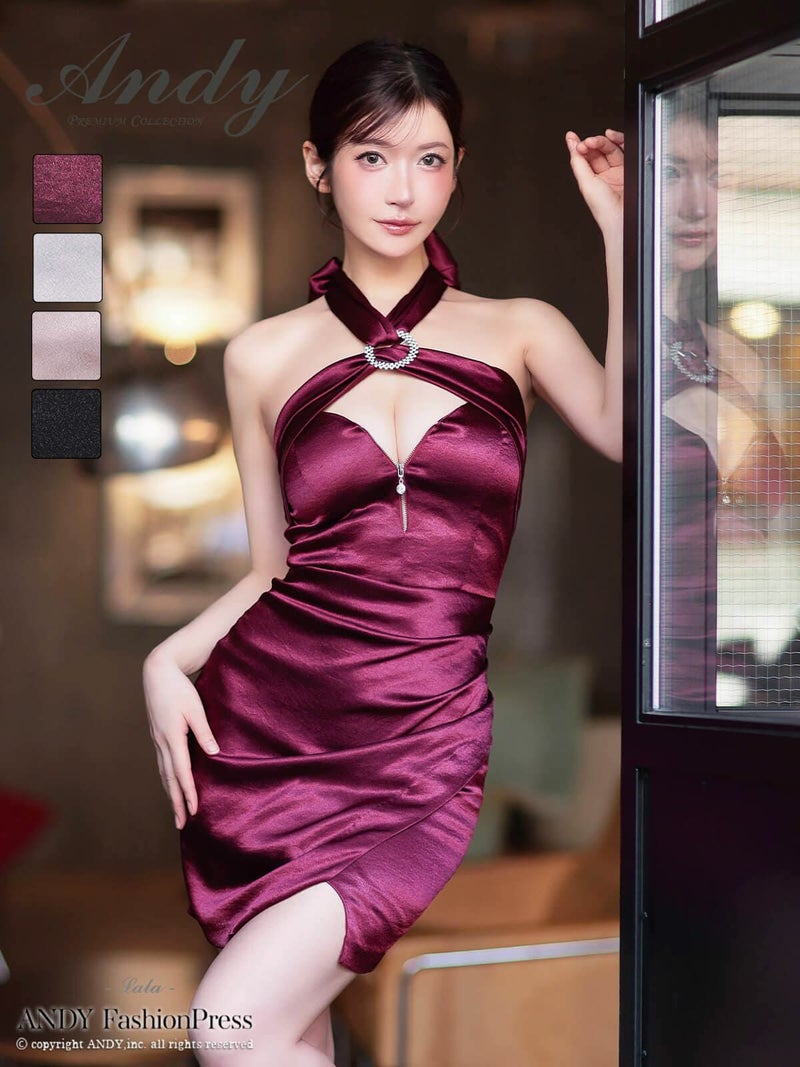 キャバドレス Andy　アンディ　高級 タイト ミニドレス　谷間　大人　スリット ホルターネック　ジップ　リボン
