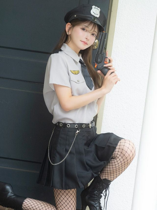 コスプレ ポリス 6点set ワッペン付き 体型カバー プリーツ フレア