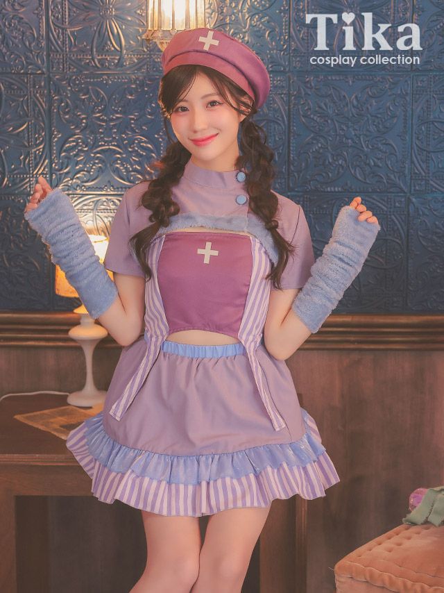 コスプレ ナース 6点set 制服 体型カバー ティアードフリル フレア
