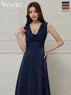 キャバドレス ロングドレス Veautt/ヴュート 高級 Aライン ロングドレス 谷間 シンプル 大人 ノースリーブ 上品 バストドレープ アシンメトリー