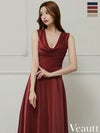 キャバドレス ロングドレス Veautt/ヴュート 高級 Aライン ロングドレス 谷間 シンプル 大人 ノースリーブ 上品 バストドレープ アシンメトリー