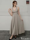 キャバドレス ロングドレス Veautt/ヴュート 高級 Aライン ロングドレス 谷間 シンプル 大人 ノースリーブ 上品 背中魅せ バック ウエストリボン Vカット