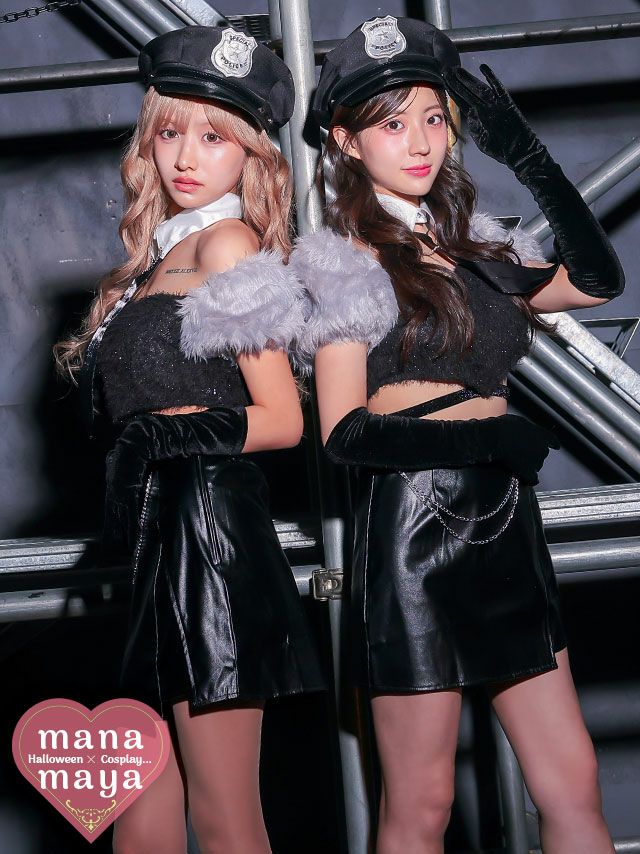 ポリスコスチューム セクシーショートドレス　XS コスプレ] ポリス 制服 ふわふわトップス へそ出し レザー タイト