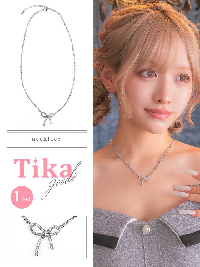 アクセサリー ネックレス ラインストーン キラキラ リボン アクセ プレゼント