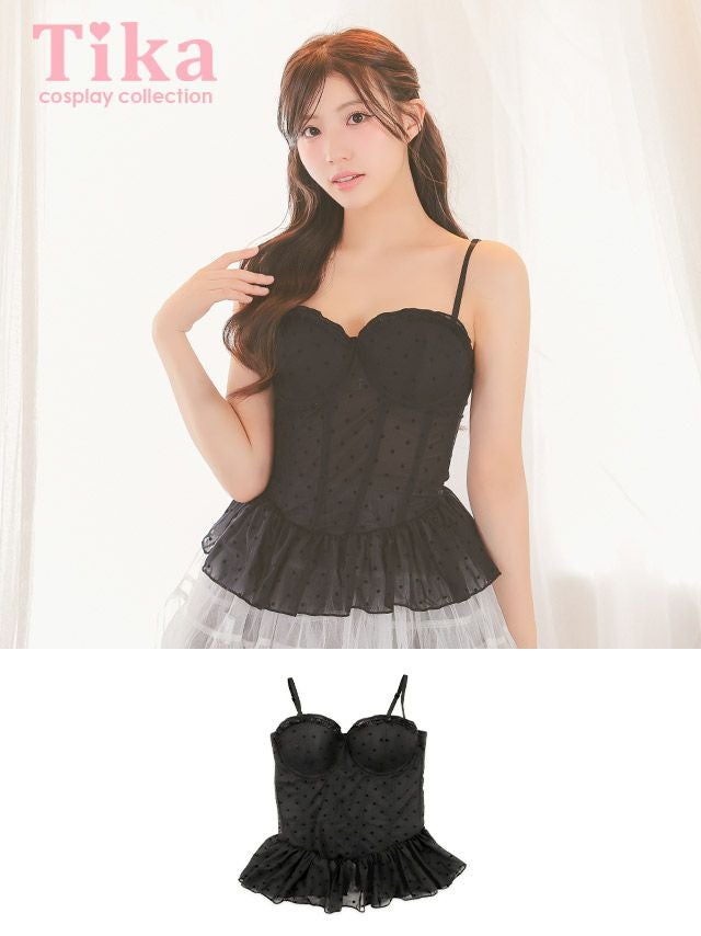 コスプレ 小物 トップス コルセット 単品 ペプラム シアー ドット コスチューム