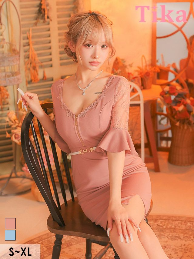 キャバクラ ミニ丈 大きいサイズ ミニドレス タイト 袖あり 七分袖 ワンピース