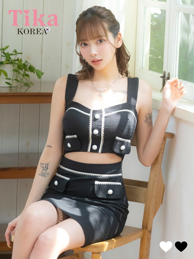 メイン画像 キャバドレス 韓国 ミニドレス シンプル 大人 ノースリーブ ストレッチ ウエストカット ブラジャーのまま ワッフル素材　タイト キャバドレス (PyunA.着用) [tk-mdk6036a]