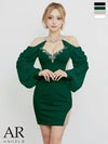 キャバドレス ミニドレス Angel-R エンジェルアール 高級 ブランド タイトミニドレス 長袖 谷間 大人 ホルターネック くびれ透け ビジュー セクシー シフォン