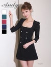 キャバドレス Andy アンディ　高級 ブランド ワンピース フレアミニドレス シンプル 七部袖 同伴 スクエアネック ワンカラー ボタン