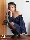 キャバドレス ミニドレス Angel-R エンジェルアール 高級 ブランド ワンピース Aライン ミニドレス 長袖 オフショルダー シンプル 肩出し パフスリーブ 2way フリル フェミニン