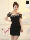 [an/アン] 高級 タイト ミニドレス 谷間 キャミソール 肩出し 二の腕カバー リボン ビジュー