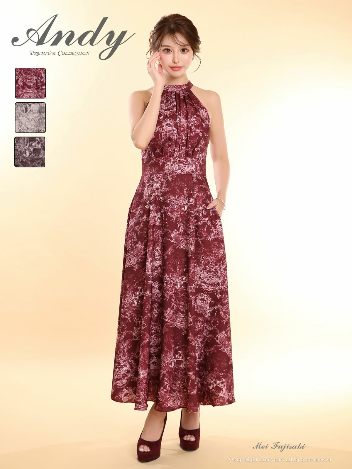 [Andy/アンディ] 高級 Aライン ロングドレス ノースリーブ ホルターネック 花柄