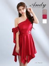 [Andy/アンディ] 高級 ブランド Aライン ミニドレス ワンショルダー 大人 ウエストベルト アシンメトリー リボン 取り外し可能