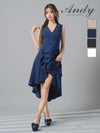 [Andy/アンディ] 高級 Aライン　膝丈ドレス ロングテール 谷間 ノースリーブ　上品 襟付き