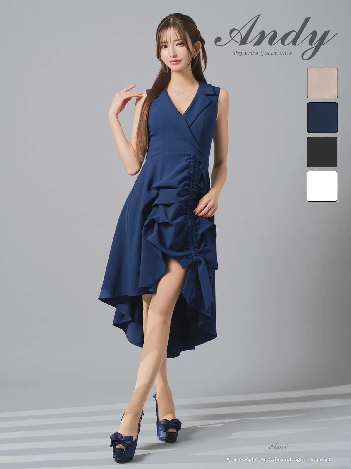 [Andy/アンディ] 高級 Aライン　膝丈ドレス ロングテール 谷間 ノースリーブ　上品 襟付き