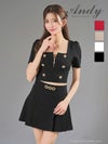 [Andy/アンディ] 高級 ワンピース Aラインミニドレス セットアップ 谷間 半袖 襟付き ジップ ボタン