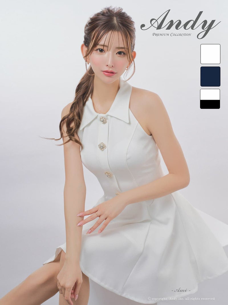 [Andy/アンディ] 高級 ワンピース Aライン ミニドレス ノースリーブ シンプル 上品 襟付き