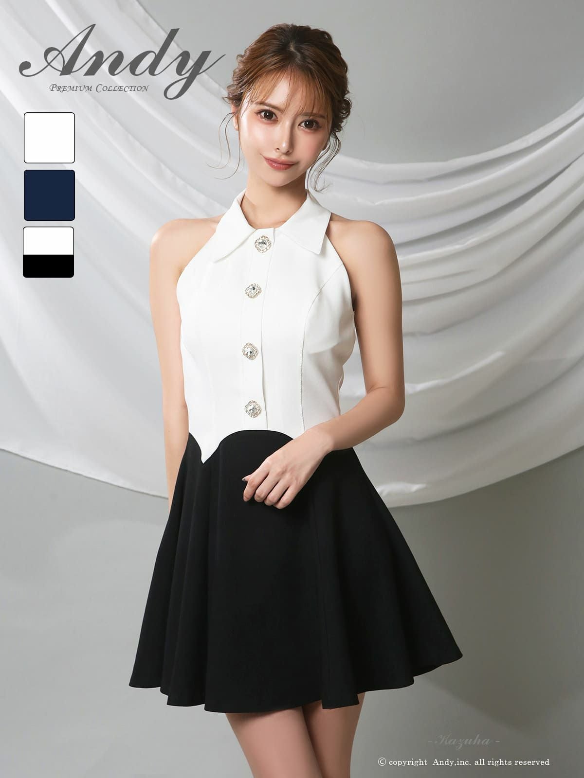 [Andy/アンディ] 高級 ワンピース Aライン ミニドレス ノースリーブ シンプル 上品 襟付き