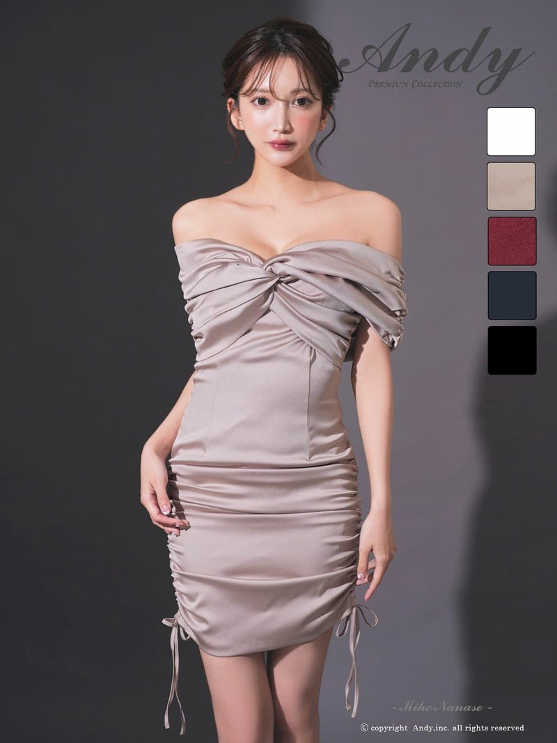 [Andy/アンディ] 高級 ブランド タイト ミニドレス オフショルダー 大人  ギャザー