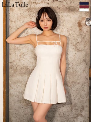 [Angel-R/エンジェルアール] 高級 ブランド ワンピース Aラインミニドレス レース キャミソール プリーツ コード リボン (せな着用)