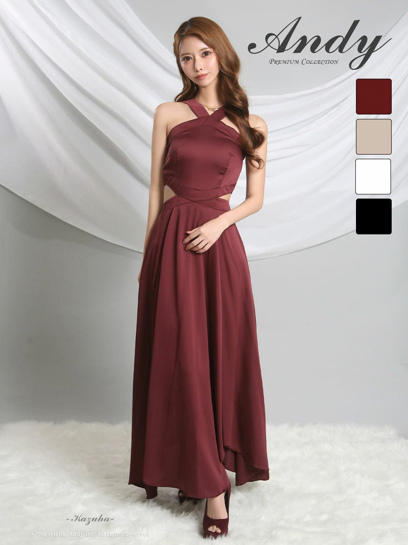 [PREMIUM Andy/プレミアムアンディ] 高級 Aライン ロングドレス シンプル 大人 ホルターネック ウエストカット