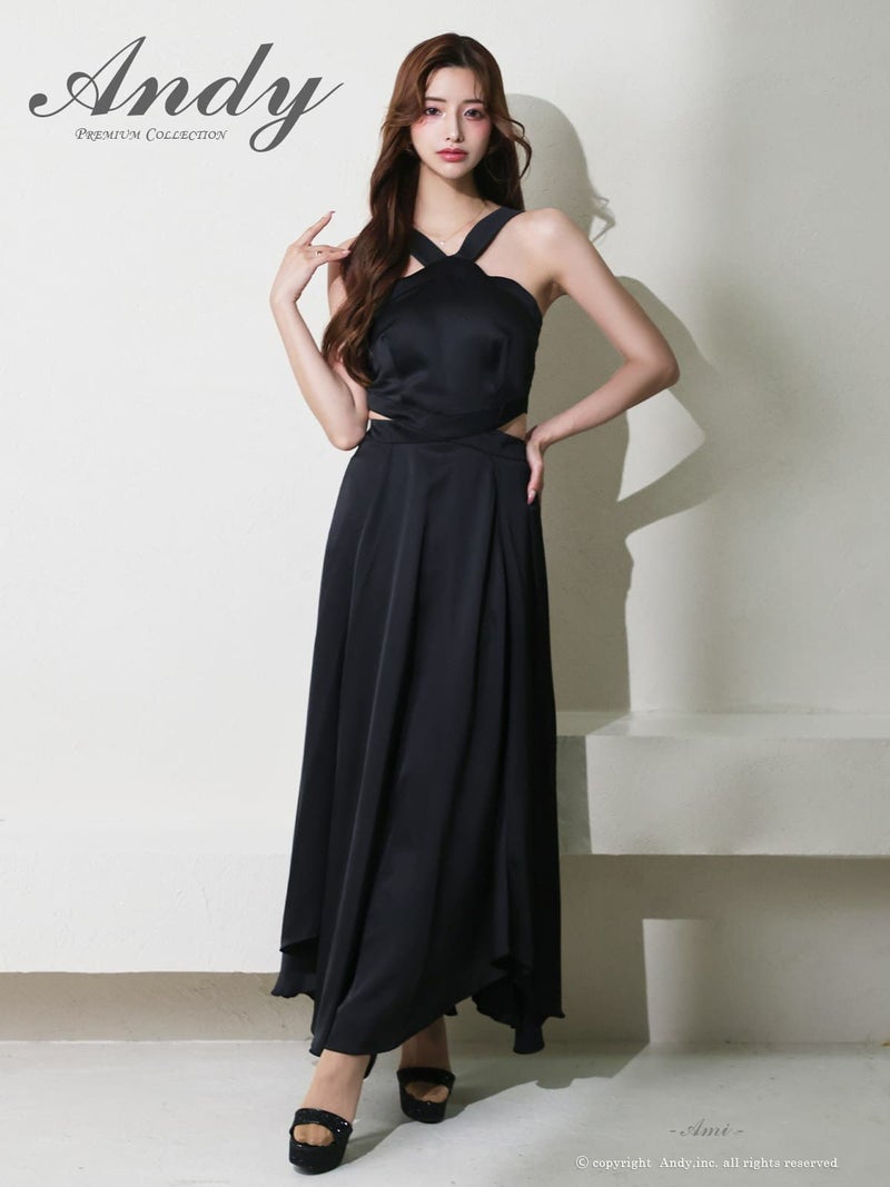 [PREMIUM Andy/プレミアムアンディ] 高級 Aライン ロングドレス シンプル 大人 ホルターネック ウエストカット