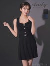 [Andy/アンディ] 高級 Aライン ミニドレス ノースリーブ ウエストベルト プリーツ