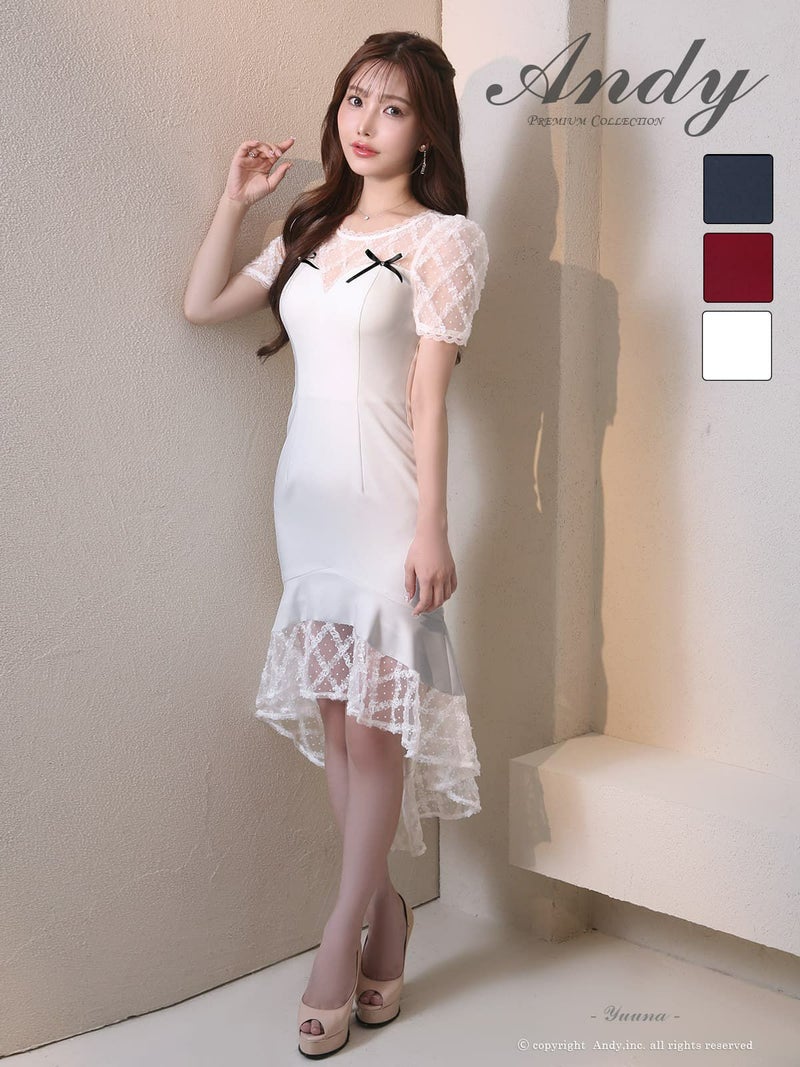 [Andy/アンディ] 高級 Aライン ロングドレス　ロングテール チェック柄 半袖 リボン