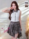 [an/アン] 高級 Aライン ミニドレス ノースリーブ チェック柄 襟付き セットアップ