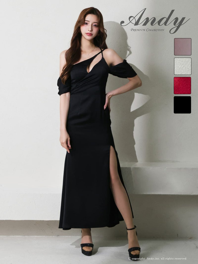 [Andy/アンディ] 高級 Aライン ロングドレス シンプル 谷間 大人 上品 オフショルダー ワンショルダー スリット