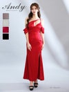 [Andy/アンディ] 高級 Aライン ロングドレス シンプル 谷間 大人 上品 オフショルダー ワンショルダー スリット