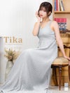 ロングドレス シャイニー ノースリーブ ストレッチ ブラジャーのまま ラメ プリーツ 4L 大きいサイズ シルバー Aライン キャバドレス (横田未来着用) [tk-ld25917-h]