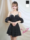 キャバドレス an アン　高級 ブランド Aライン ミニドレス 谷間 セットアップ 肩出し ジップ パフスリーブ 2way ビジュー キャバドレス