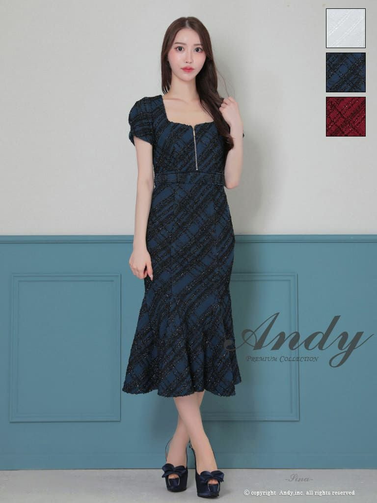 キャバドレス an アン 高級 ブランド ワンピース タイト 膝丈ドレス 谷間 大人 上品　チェック柄　半袖　ジップ