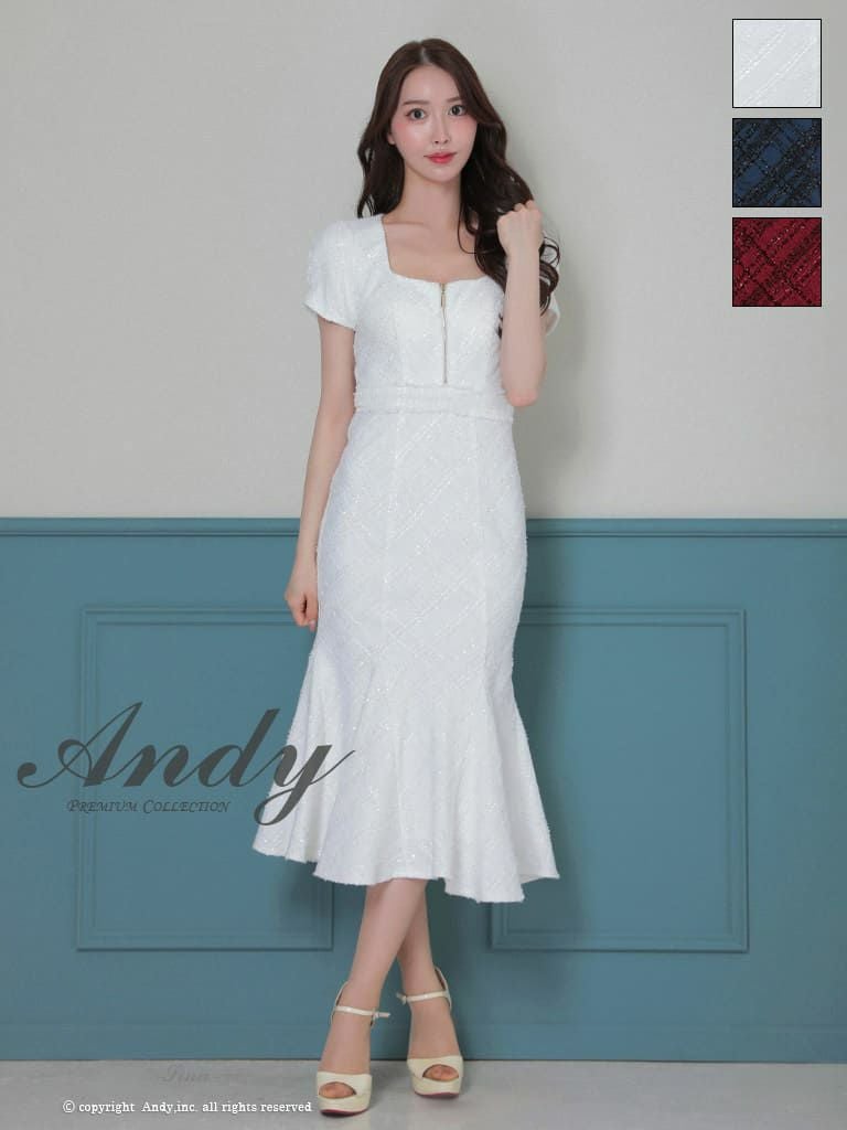 キャバドレス an アン 高級 ブランド ワンピース タイト 膝丈ドレス 谷間 大人 上品　チェック柄　半袖　ジップ