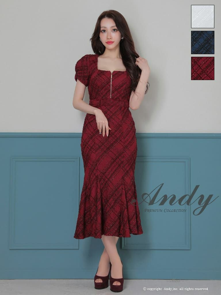 キャバドレス an アン 高級 ブランド ワンピース タイト 膝丈ドレス 谷間 大人 上品　チェック柄　半袖　ジップ