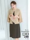 ノーカラー袖スリットベージュジャケット×ノースリーブ膝下ワンピース セットアップセレモニースーツ(Sサイズ～3Lサイズ)