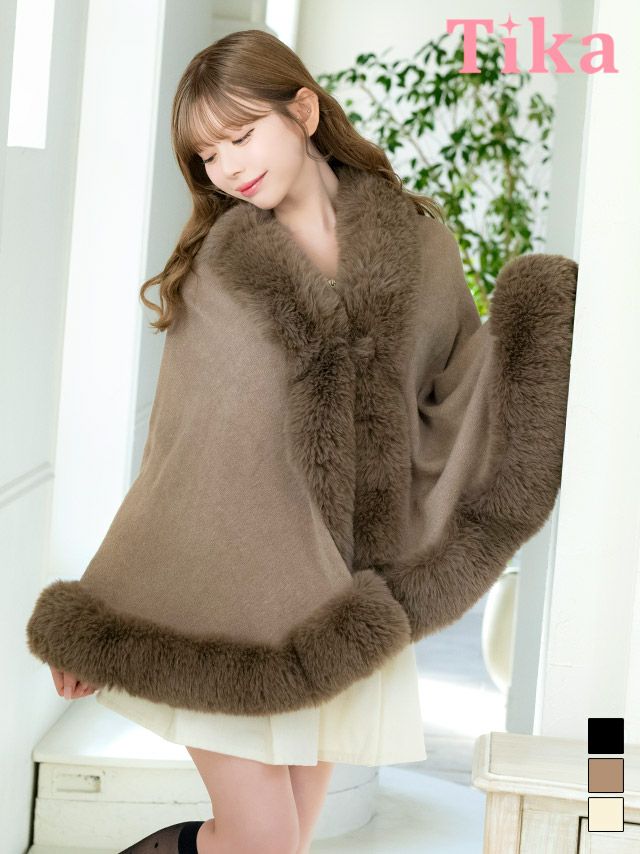 羽織り ボレロ ショール ポンチョ ファー ニット フィクファー 防寒 暖かい アウター