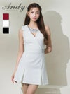 高級 Aライン ミニドレス ノースリーブ ビジュー プリーツ ワンカラー