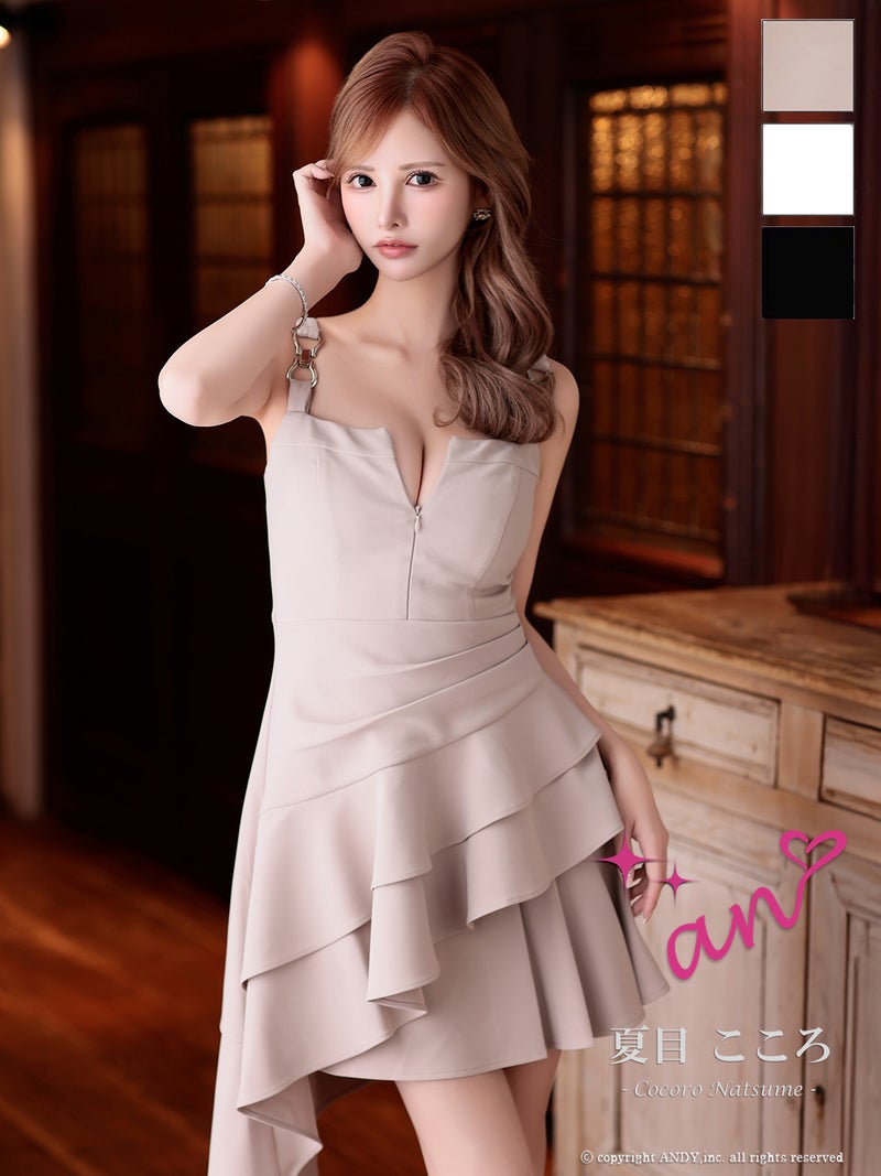 キャバドレス an アン 高級 ノースリーブ フレアミニドレス　ジップ　フリル バックオープン